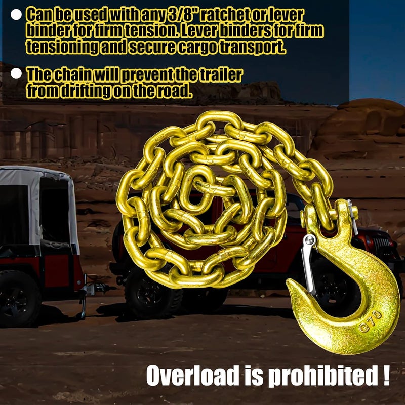FITHOIST G80 Trailer Safety Chain 35 Inch | Tow Chain with 3/8'' Clevis Snap Hook | 2-Pack Heavy Duty Chain WLL 25,000 lbs for Towing - Image 2